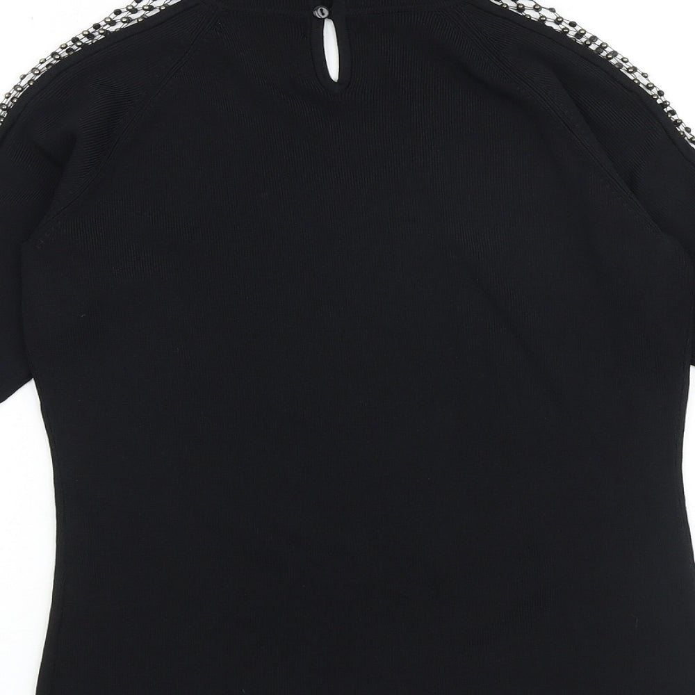 Claudia C Womens Black Mock Neck Viscose Pullover Jumper Size S