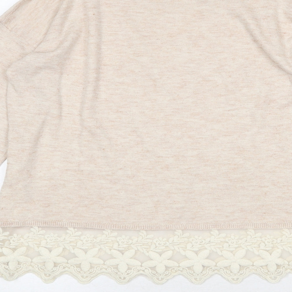 Yumi Womens Pink Boat Neck Polyester Pullover Jumper Size M - Lace Detail