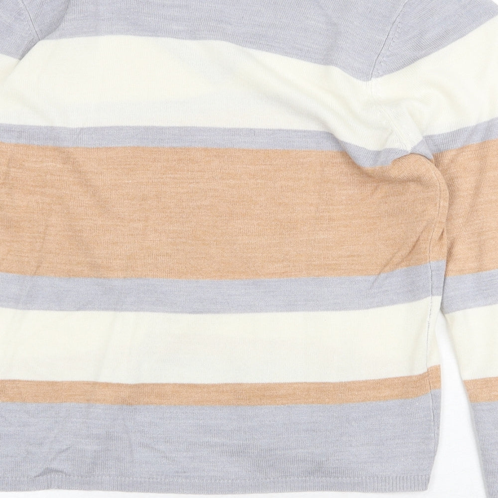 Marks & Spencer Womens Multicoloured V-Neck Striped Acrylic Pullover Jumper Size 8