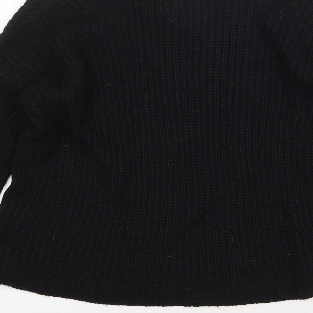 Poof Womens Black V-Neck Cotton Pullover Jumper Size M