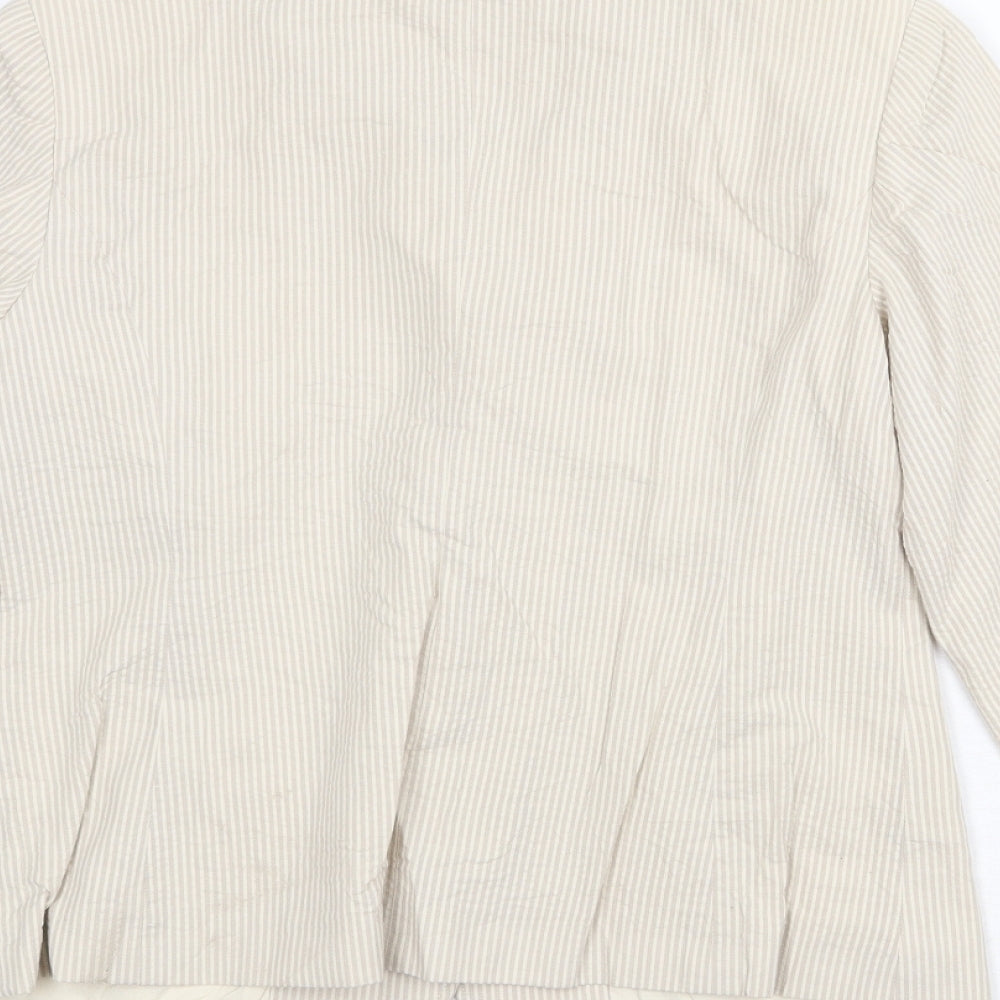 Marks & Spencer Womens Beige Striped Jacket Blazer Size 10 Button