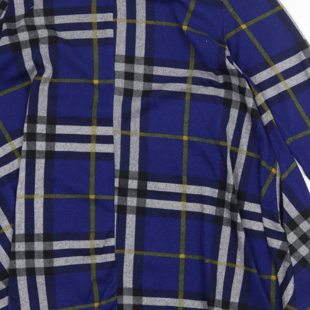 Apricot Womens Blue Plaid Polyester Trapeze & Swing Size 12 Round Neck Pullover