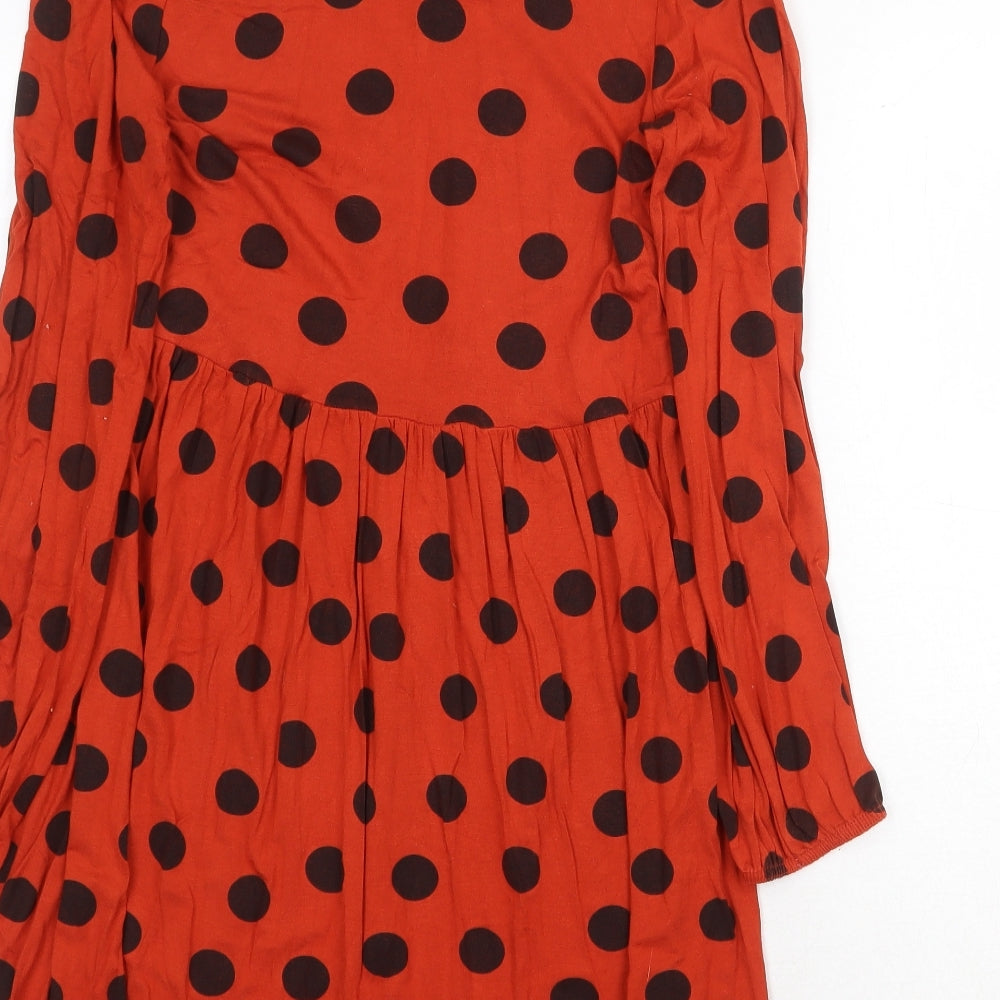 Boohoo Womens Orange Polka Dot Polyester Mini Size 8 V-Neck Pullover