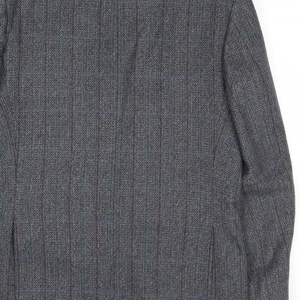 Hodges Mens Grey Striped Wool Jacket Blazer Size 40 Regular