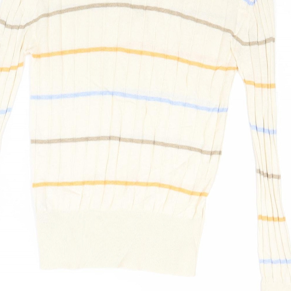 Marks & Spencer Womens Beige Square Neck Striped Viscose Pullover Jumper Size S