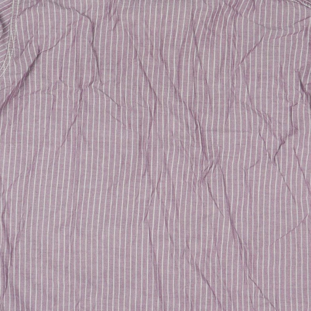 Marks & Spencer Mens Purple Striped Cotton Button-Up Size L Collared Button