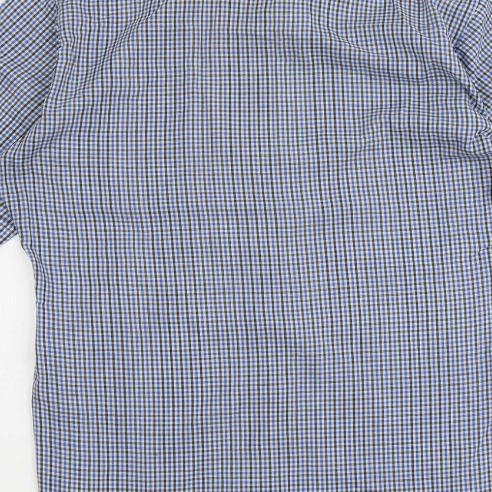 JB London Mens Blue Plaid Polyester Button-Up Size 15.5 Collared Button