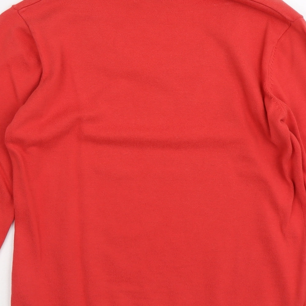 Editions Womens Red Scoop Neck Herringbone Acrylic Pullover Jumper Size 14