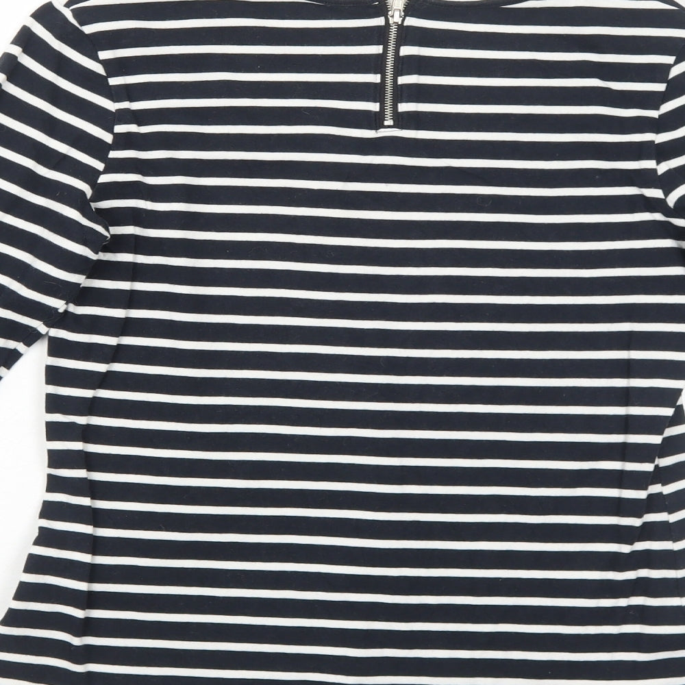 ESMARA Womens Black Striped Cotton Basic T-Shirt Size S Round Neck