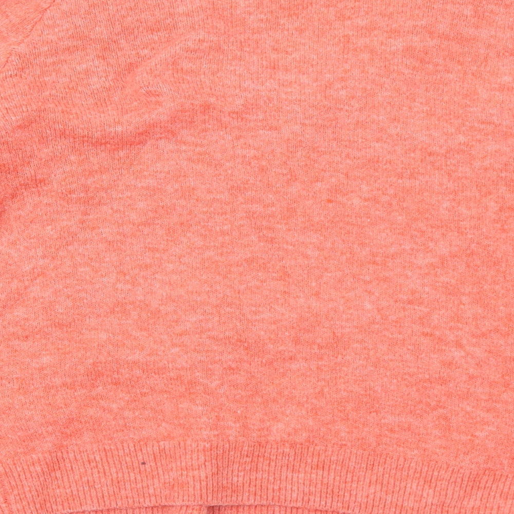 H&M Womens Orange V-Neck Herringbone Acrylic Pullover Jumper Size XS