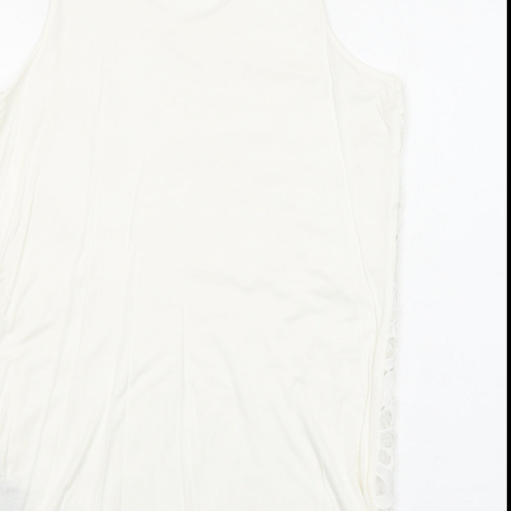Unique Spectrum Womens White Elastane Basic Tank Size S Round Neck