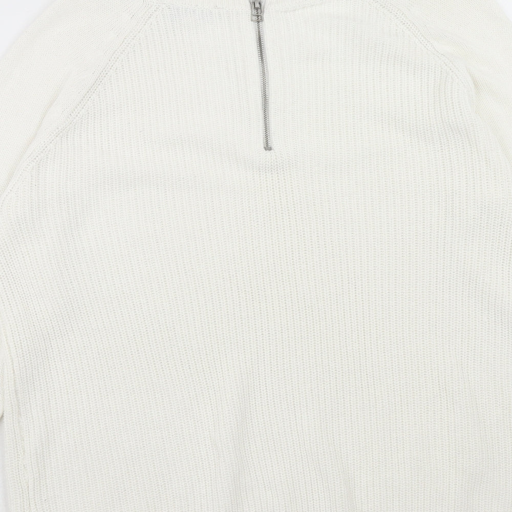 M&Co Womens White Round Neck Acrylic Pullover Jumper Size 16