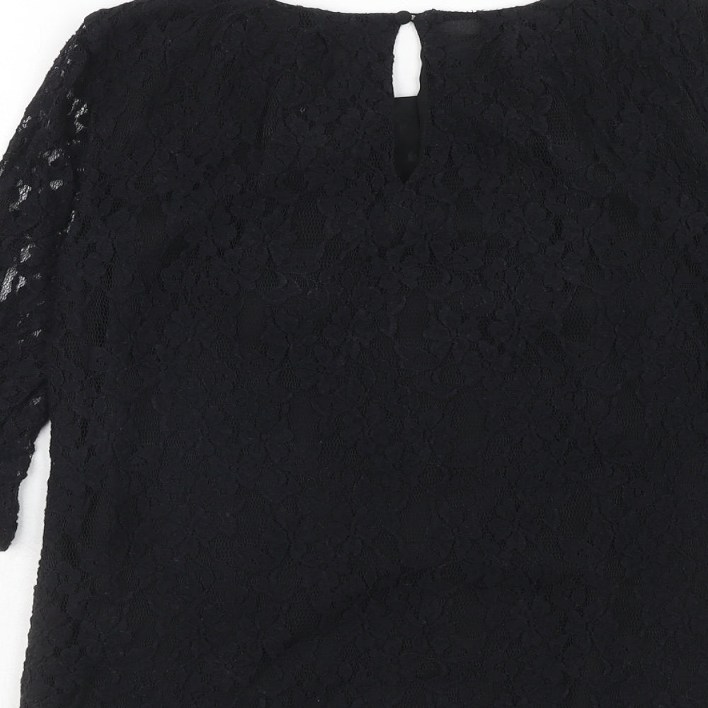 Mango Womens Black Geometric Polyester Basic Blouse Size S Round Neck