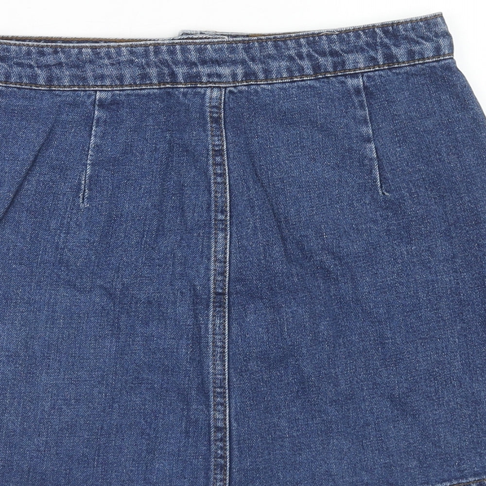 Topshop Womens Blue Cotton A-Line Skirt Size 26 in Button