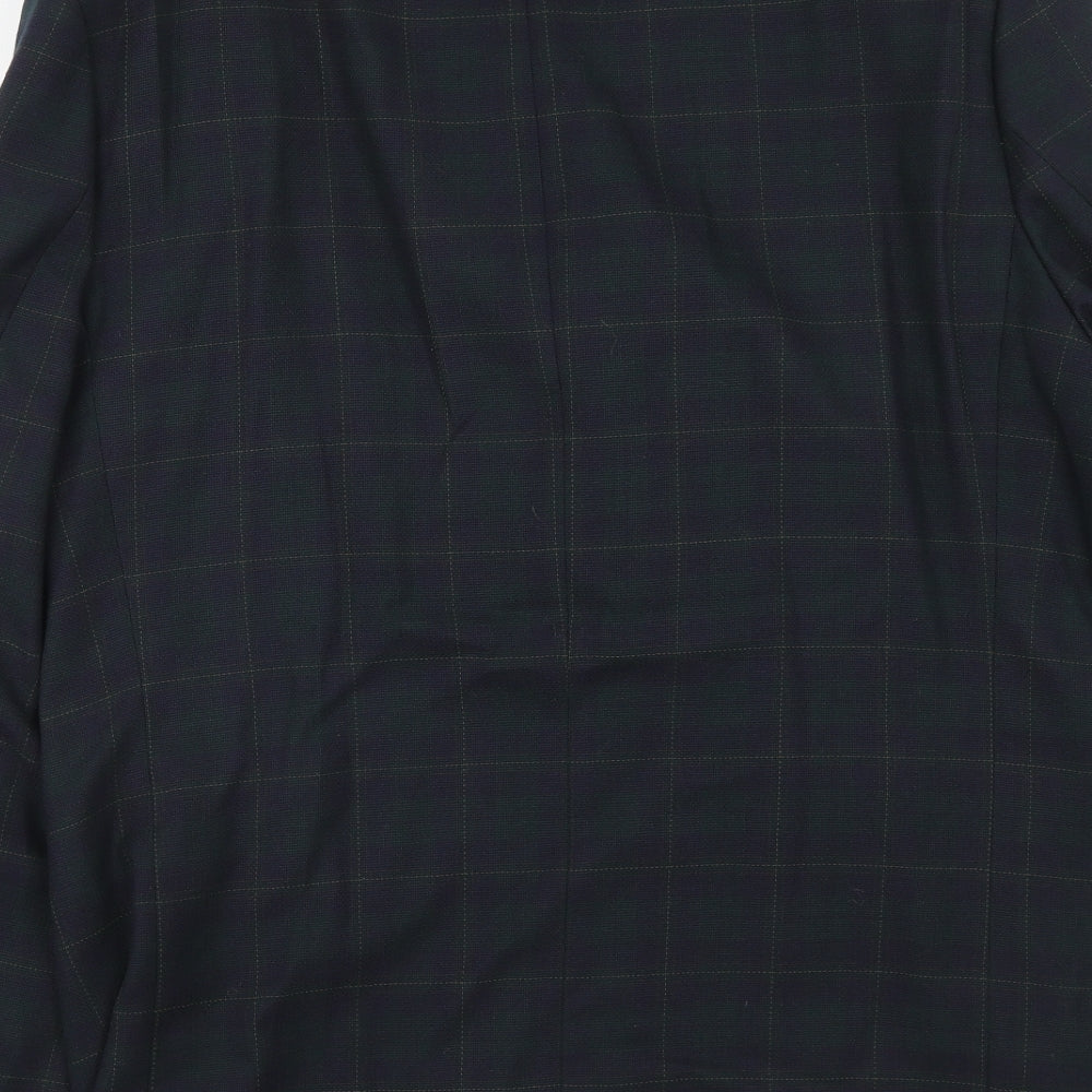 Greenwoods Classic Mens Blue Plaid Polyester Jacket Suit Jacket Size 42 Regular