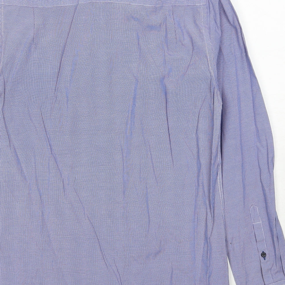 Next Mens Blue Check Polyester Dress Shirt Size 14.5 Collared Button