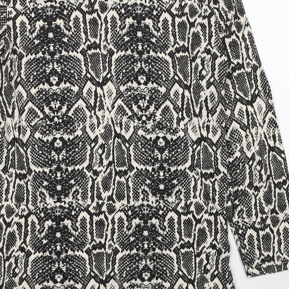 Dorothy Perkins Womens Black Geometric Cotton Basic Blouse Size 10 Round Neck