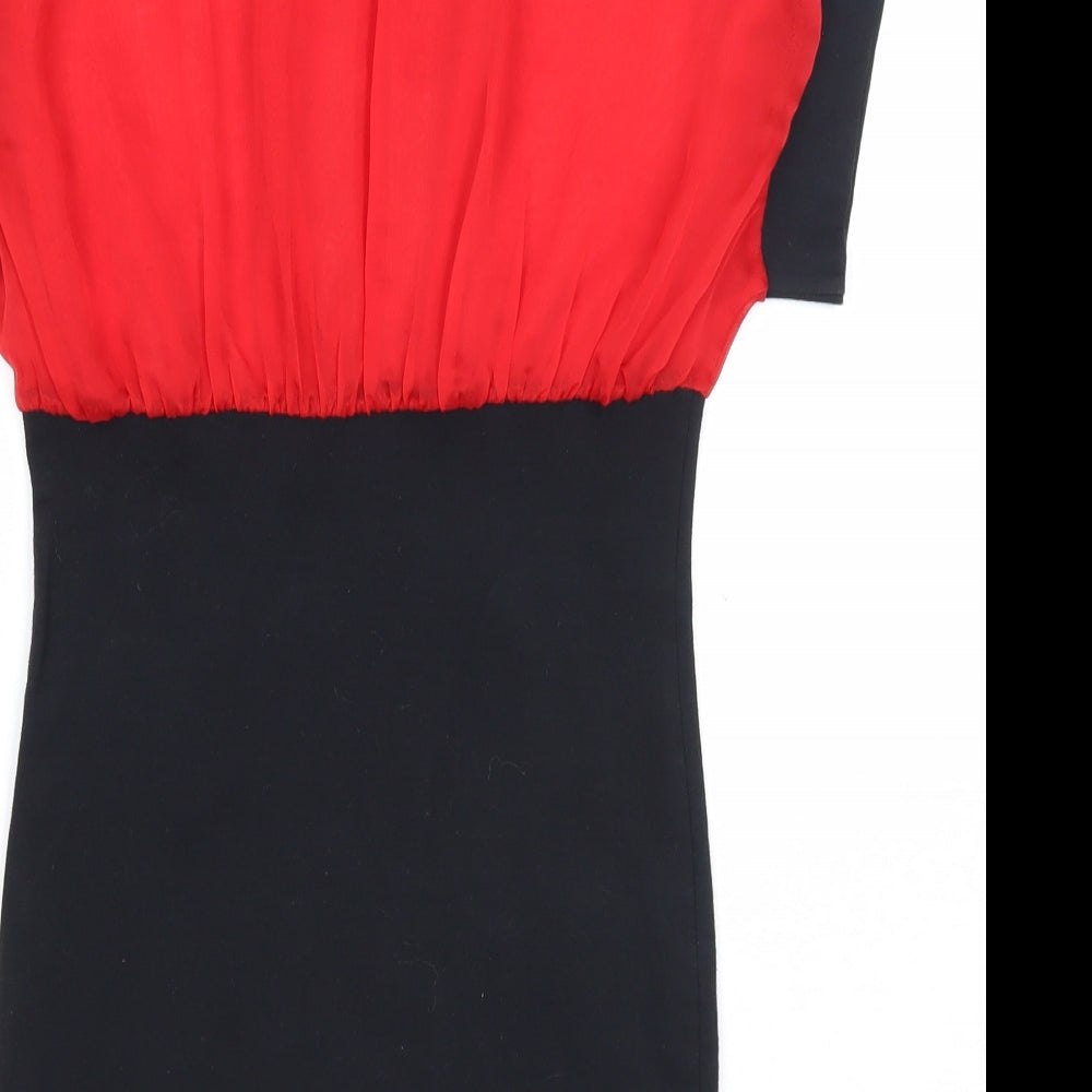 Quantum Womens Black Colourblock Polyester A-Line Size 8 Boat Neck Pullover