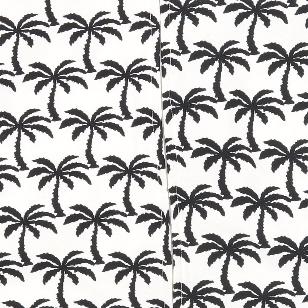 QED London Womens White Geometric Polyester Basic T-Shirt Size 10 Round Neck - Palm Tree