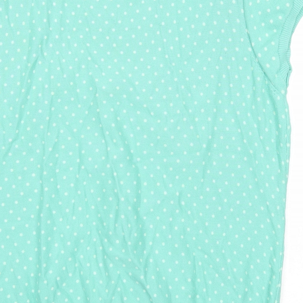 Debenhams Womens Green Scoop Neck Polka Dot Cotton Pullover Jumper Size 16