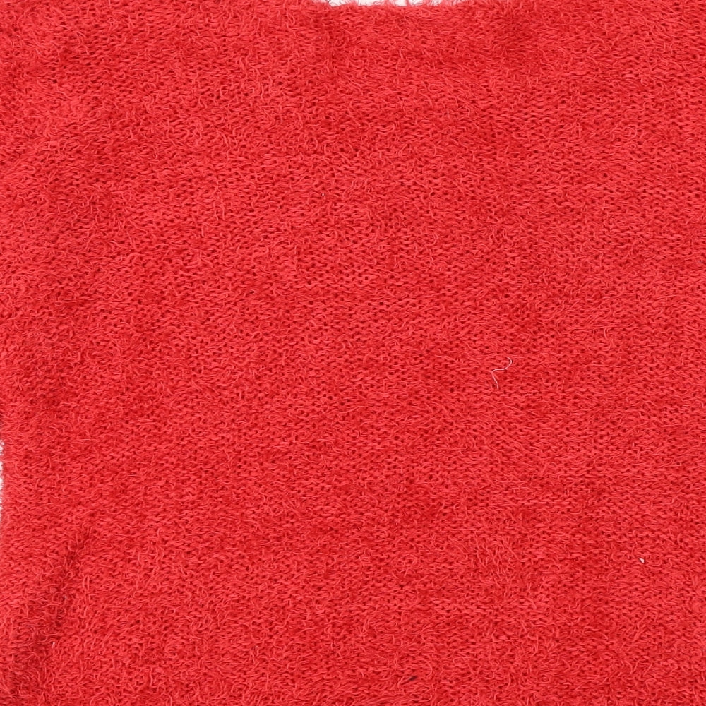 Only Womens Red Round Neck Herringbone Polyester Pullover Jumper Size L