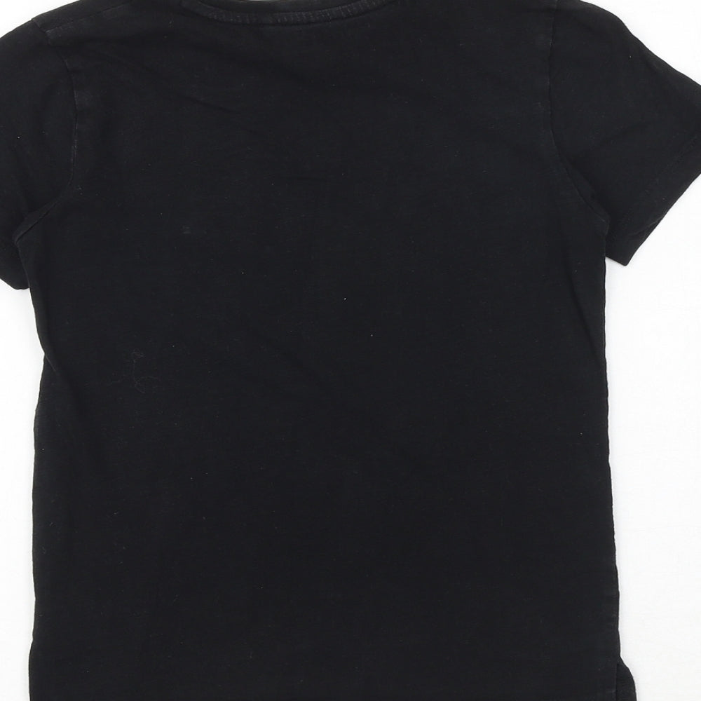 Next Boys Black 100% Cotton Basic T-Shirt Size 7 Years Round Neck Pullover - VIP