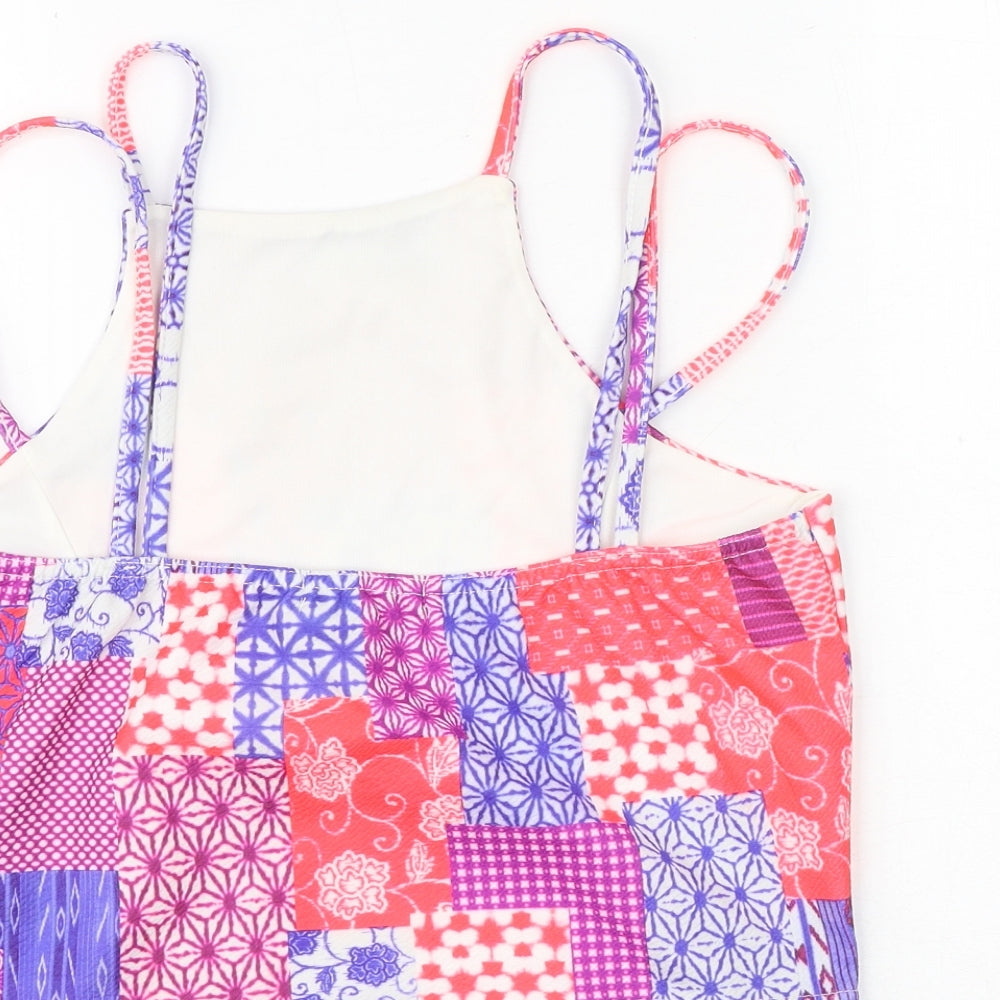Missguided Womens Multicoloured Geometric Polyester Basic Tank Size 14 Round Neck