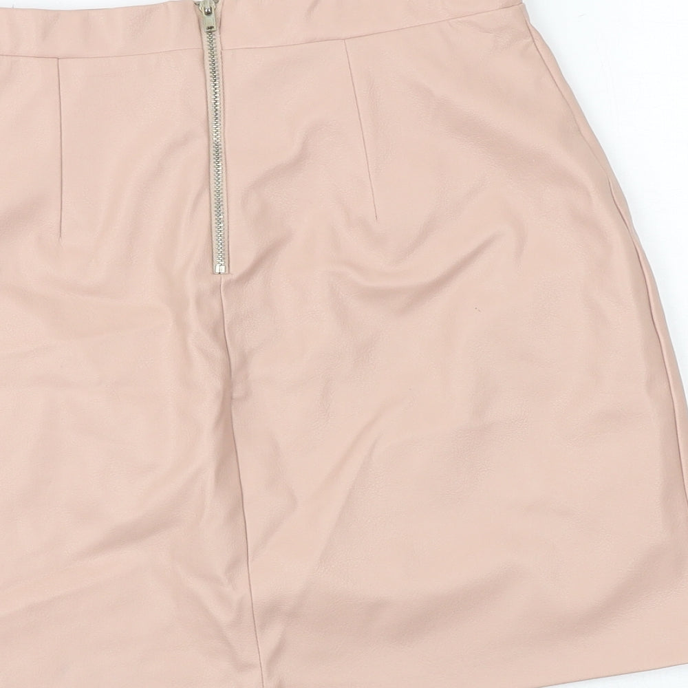 River Island Womens Pink Polyester A-Line Skirt Size 10 Zip