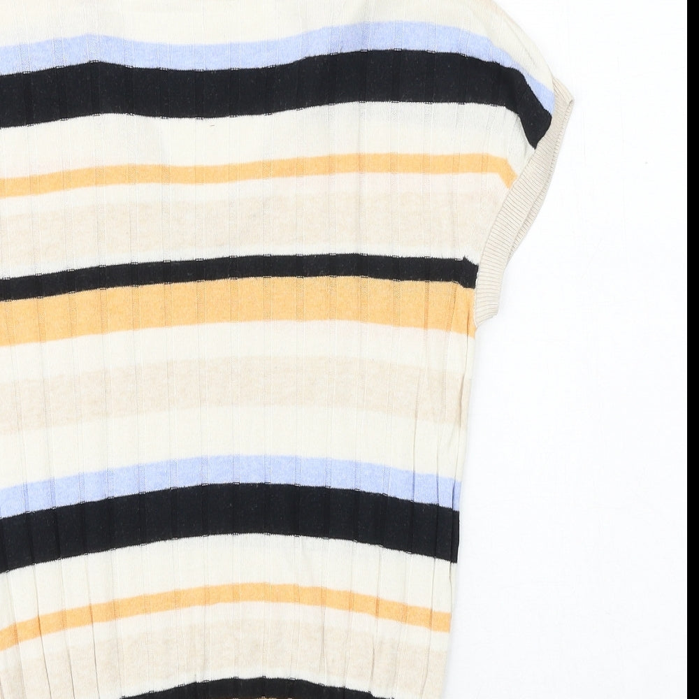 Marks & Spencer Womens Multicoloured V-Neck Striped Acrylic Pullover Jumper Size M