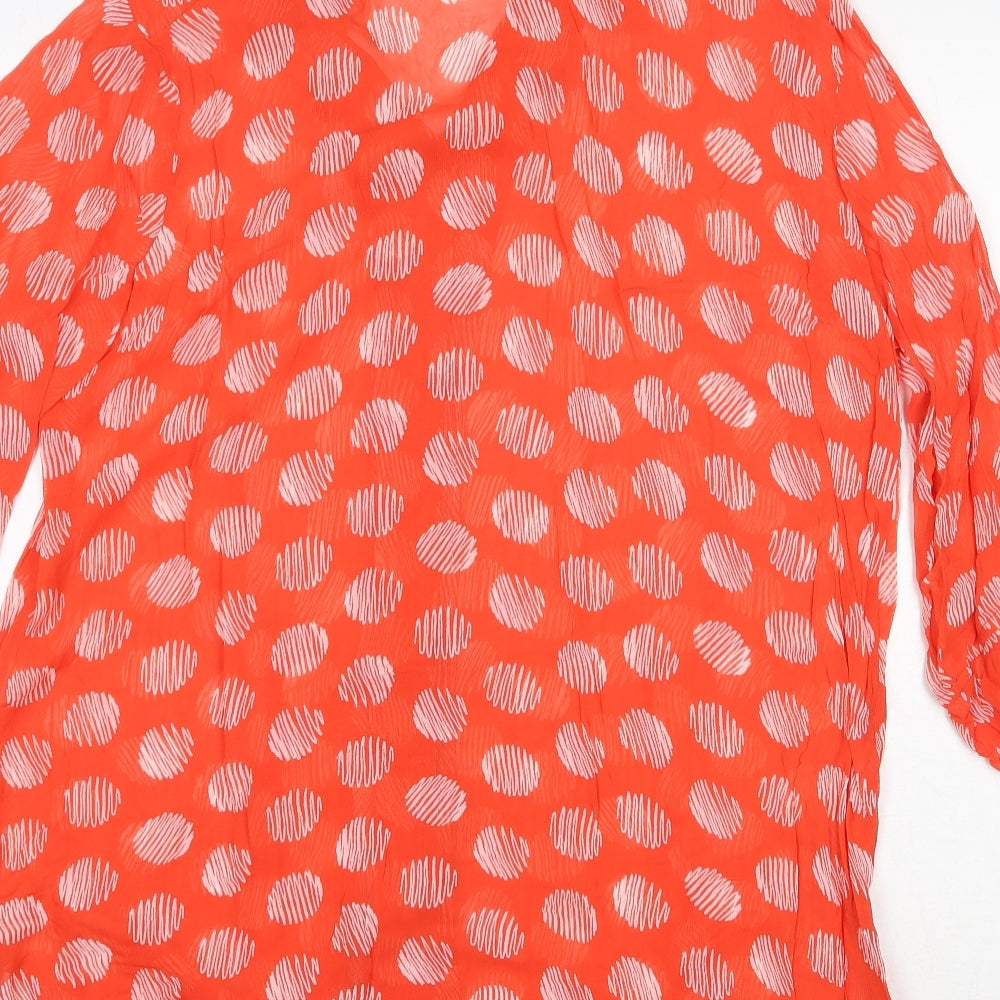 Capri Womens Orange Geometric Polyester Basic Button-Up Size S Collared - Size S/M