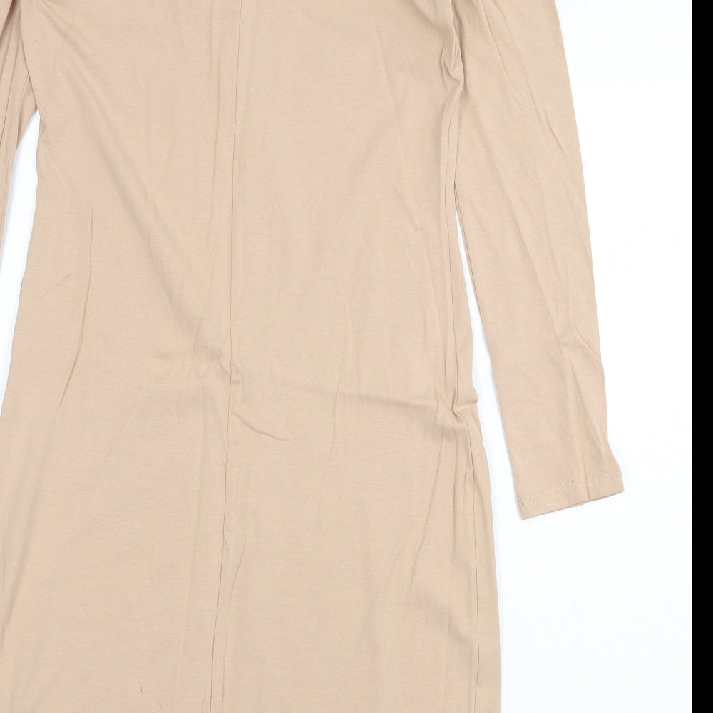 H&M Womens Beige Cotton Pencil Dress Size 14 V-Neck Pullover