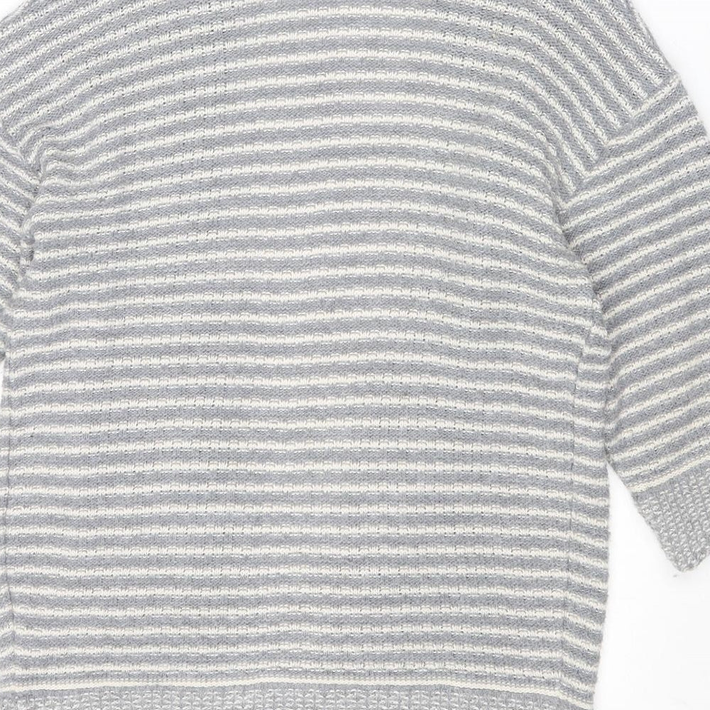 Warehouse Womens Grey V-Neck Striped Acrylic Cardigan Jumper Size S