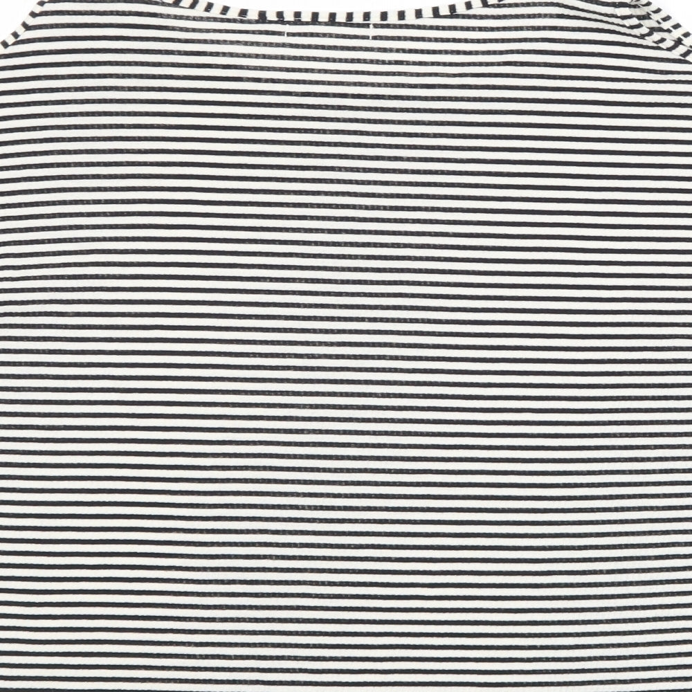 Cooperative Womens Black Striped Polyester Basic T-Shirt Size S Round Neck