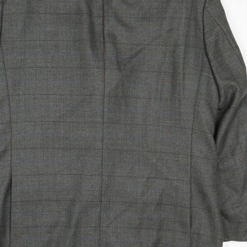 Wellington Mens Grey Plaid Polyester Jacket Suit Jacket Size 46 Regular