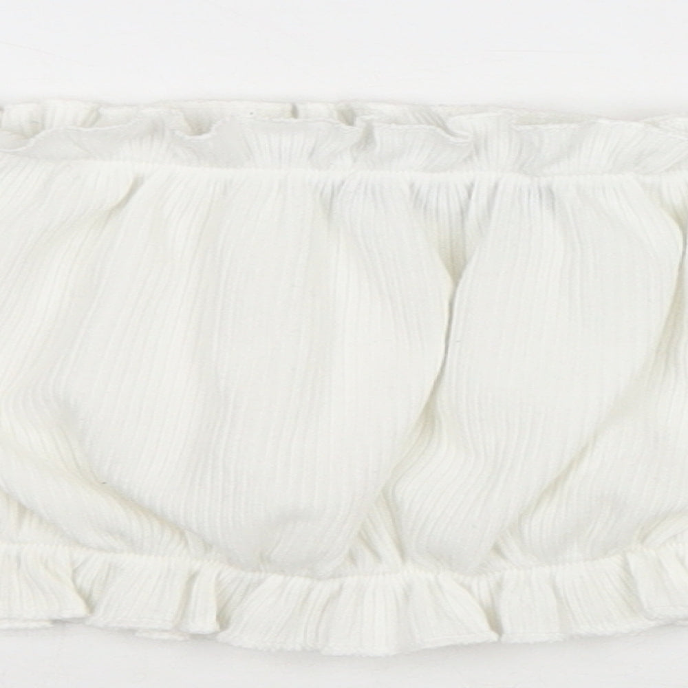 PRETTYLITTLETHING Womens White Polyester Cropped Tank Size 4 Off the Shoulder