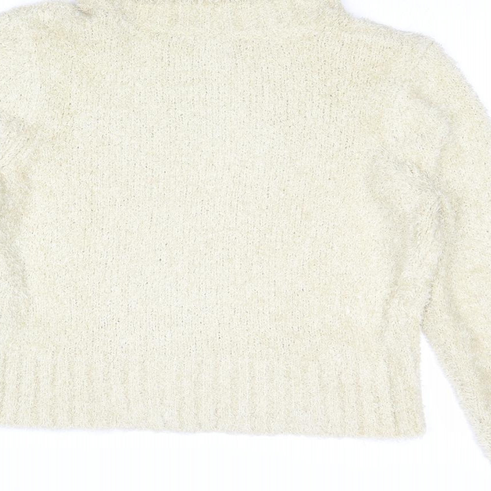 Shrinking Violet Womens Beige Roll Neck Acrylic Pullover Jumper Size L