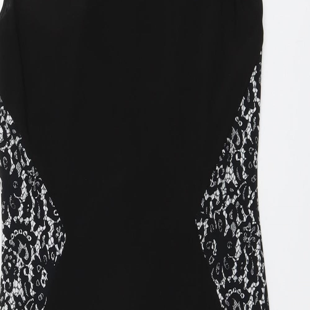 Simon Jeffrey Womens Black Floral Polyester A-Line Size 8 Round Neck Pullover