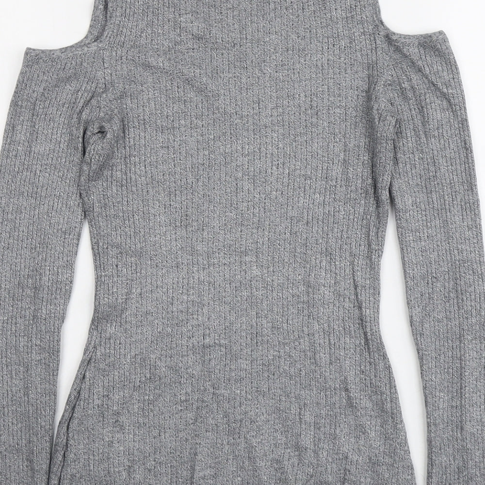 H&M Womens Grey Round Neck Viscose Pullover Jumper Size S - Cold Shoulder