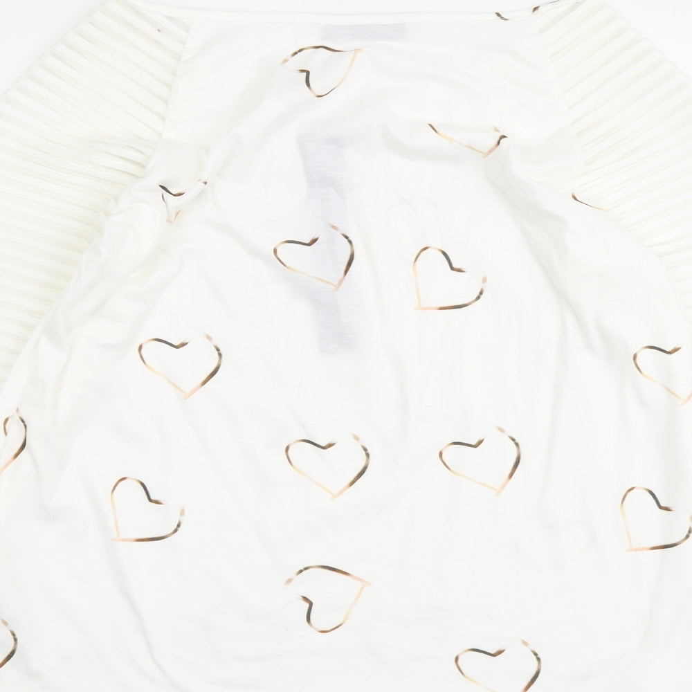 CBR Womens White Geometric Cotton Basic Blouse Size S V-Neck - Heart Detail
