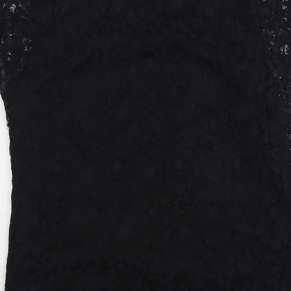 M&Co Womens Black Geometric Nylon Basic Blouse Size 12 Round Neck