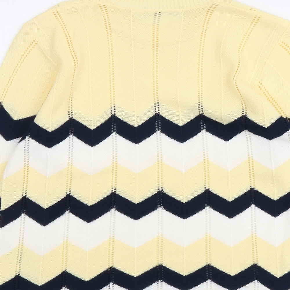 Emma Morgan Womens Yellow Round Neck Geometric Acrylic Pullover Jumper Size M