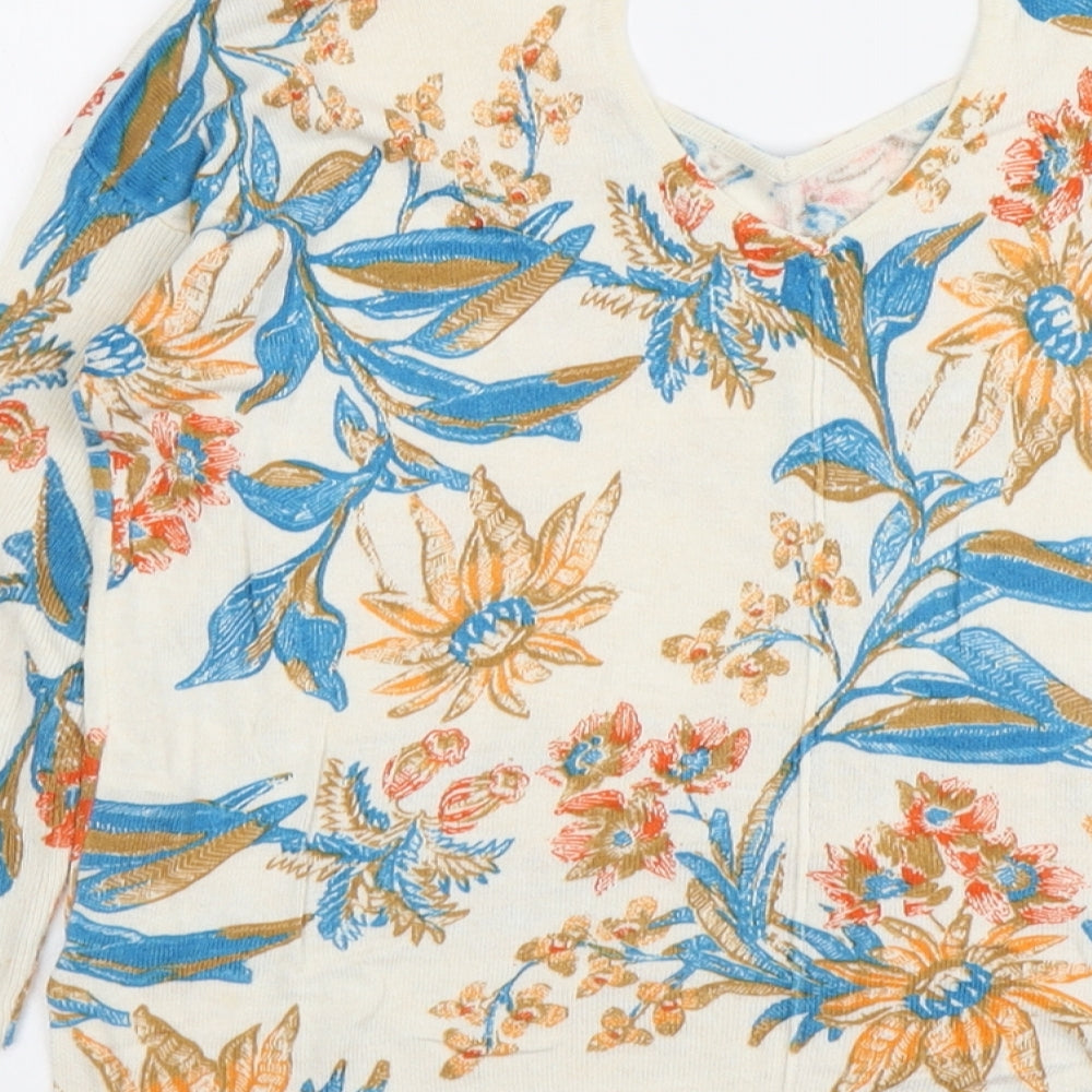 Marks & Spencer Womens Multicoloured V-Neck Floral Viscose Pullover Jumper Size 10