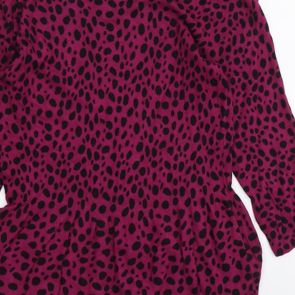 South Womens Purple Round Neck Animal Print Viscose Pullover Jumper Size 10 - Leopard Pattern