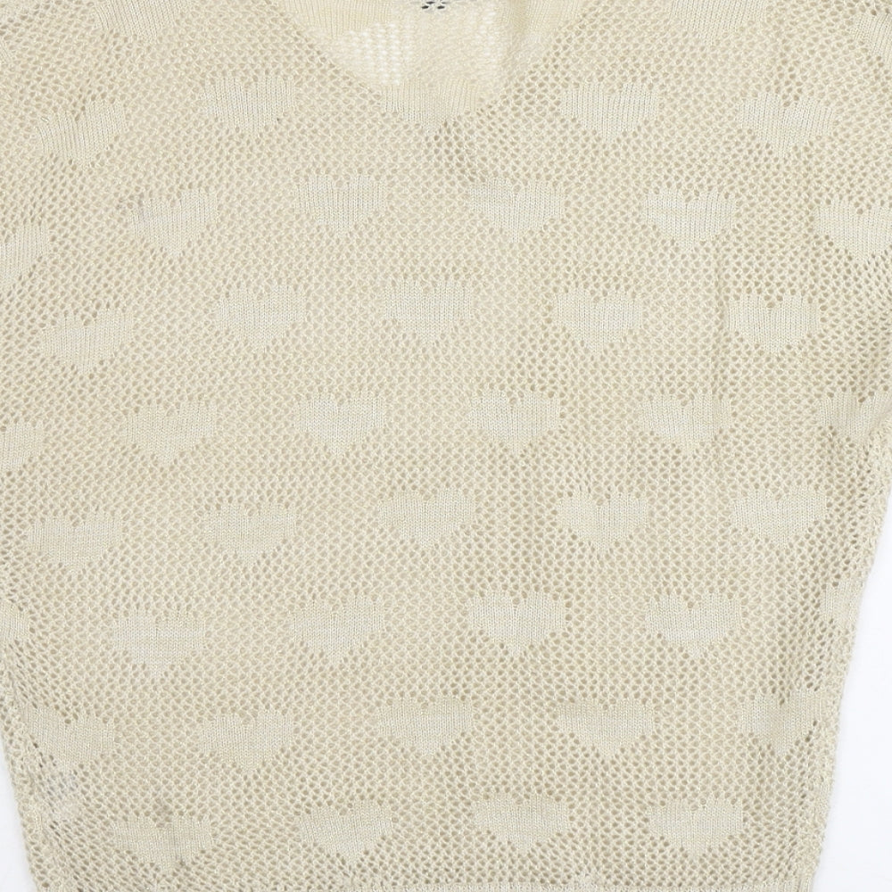 Anonymous Womens Beige V-Neck Acrylic Pullover Jumper Size 16 - Heart