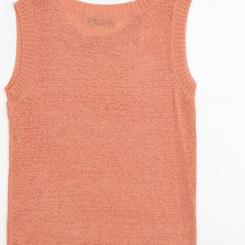 Saloos Womens Orange Polyester Basic Tank Size L Round Neck