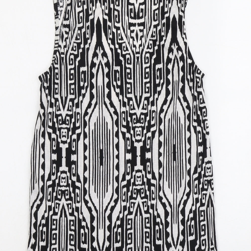 Cynthia Rowley Womens Black Geometric Viscose Basic Tank Size S Round Neck