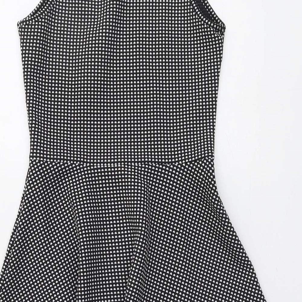H&M Womens Black Geometric Polyester Fit & Flare Size 8 Square Neck Pullover
