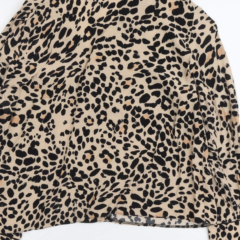 New Look Womens Beige Animal Print Polyester Basic Button-Up Size 10 Collared - Leopard Pattern