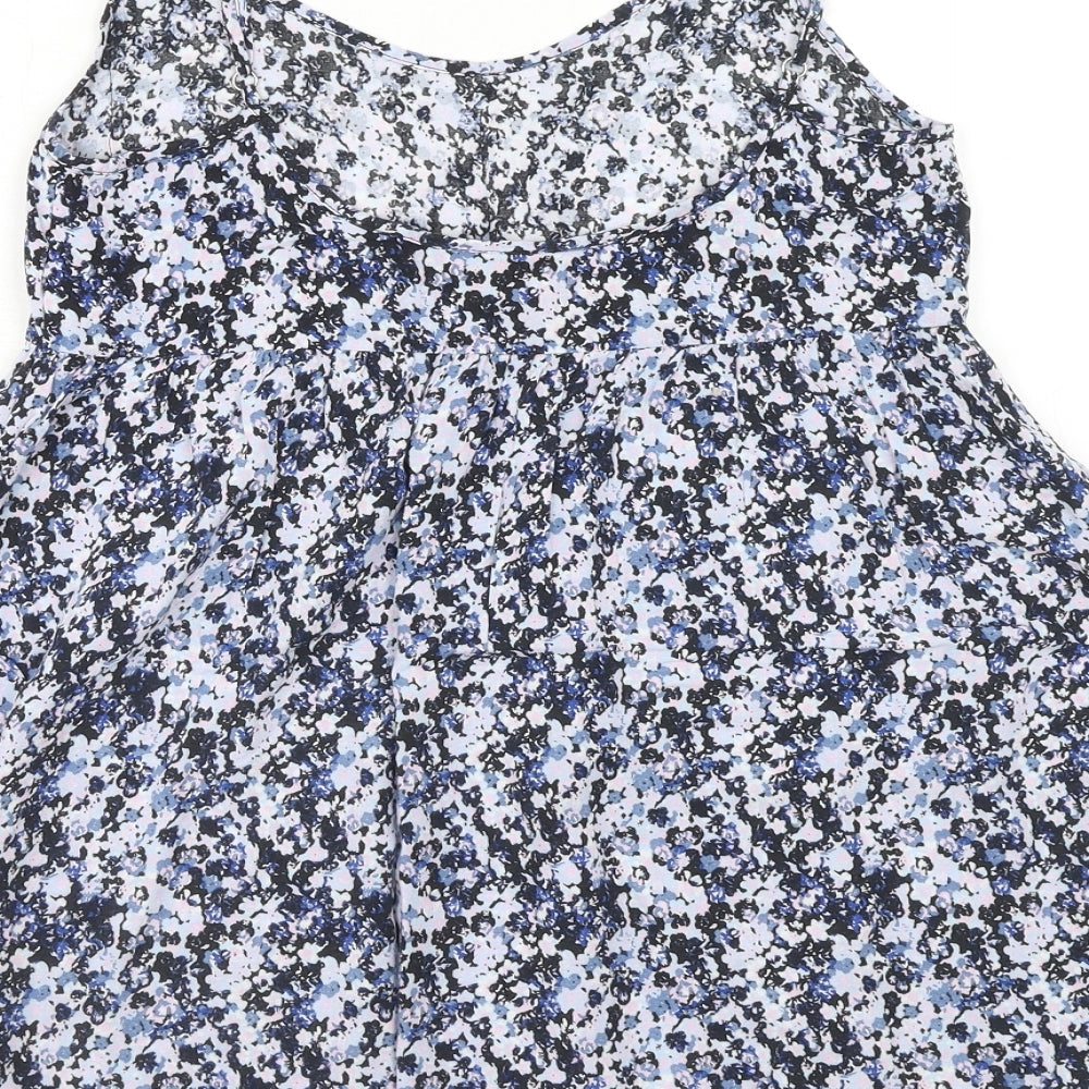 H&M Womens Blue Geometric Viscose Tank Dress Size 8 V-Neck Pullover