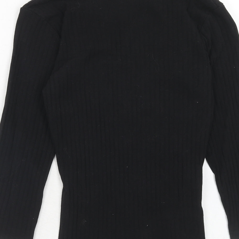 Bershka Womens Black Cotton Basic T-Shirt Size M V-Neck